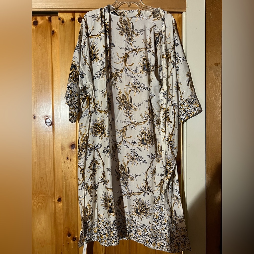 Navy blue and gold long kimono